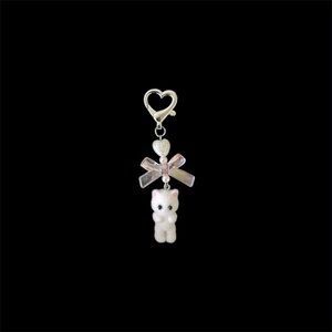 Cute White Fuzzy Kitten Kitty Cat Heart Shape Keychain Bag Backpack Charm
